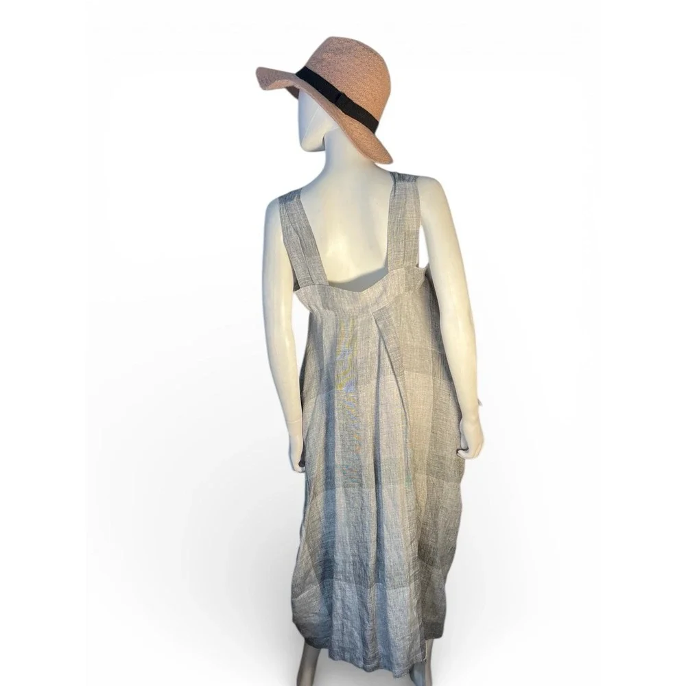 Meg Shop sleeveless box shape plaid print linen dress oversized L - Picture 4 of 11